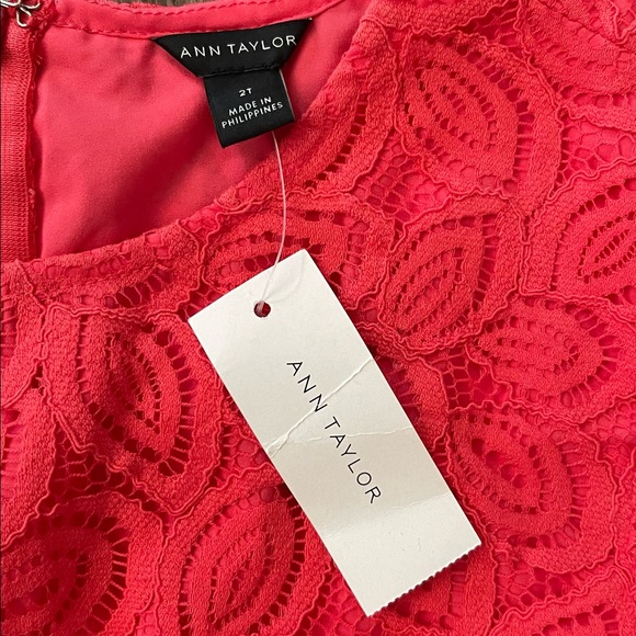 ANN TAYLOR Coral Pink Lace Ruffle Bell Sleeve Dres - Picture 4 of 14